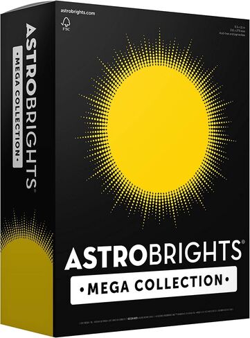 مجموعة Astrobrights Mega، بطاقات ملونة، أصفر ساطع، 320 ورقة، 65 رطل/176 جرامًا للمتر المربع، 8.5 بوصة × 11 بوصة - المزيد من الأوراق! (91625) in Kuwait