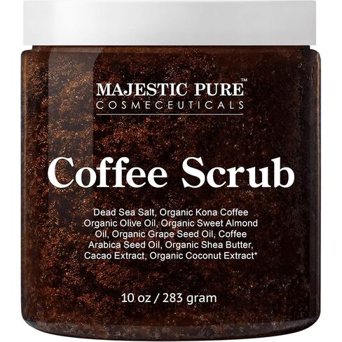 MAJESTIC PURE Arabica Coffee Scrub - All Natural Body Scrub for Skin Care, Stretch Marks, Acne & Cellulite, Reduce the Look of Spider Veins, Eczema, Age Spots & Varicose Veins - 10 Ounces in Saudi Arabia