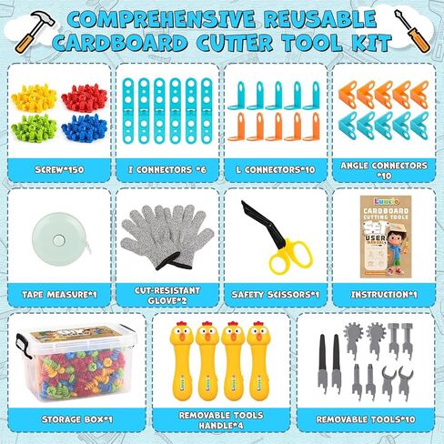 196PCS Cardboard Cutter for Kids, Cardboard Tools Toys for 5+ Boys Girls in Kuwait