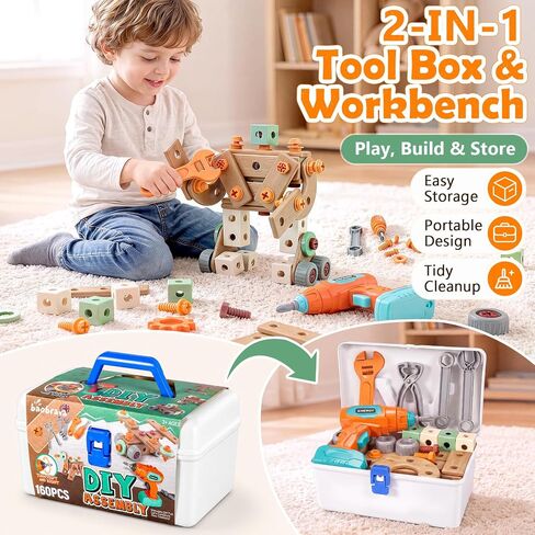Kids Tool Set with Drill & Toolbox, 160PCS STEM Construction Building Toys in Kuwait