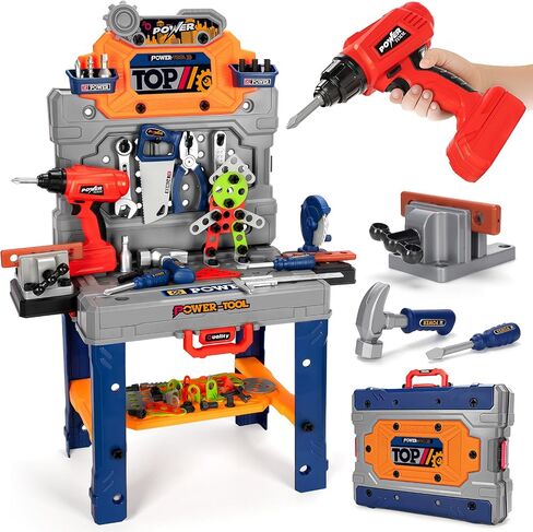 TooyBing Kids Tool Bench Set with Electric Drill and Realistic Tools, Construction Workbench Playset Toy for Toddler 3-5, Easy Set up, Kids Boy Toys, Birthday Gifts for Boys Age 3 4 5 Year Old in Kuwait