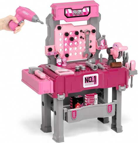 Eohemeral Pink Kids Tool Set for Girls with Power Drill in Kuwait