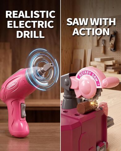 Eohemeral Pink Kids Tool Set for Girls with Power Drill in Kuwait