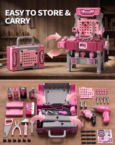 Eohemeral Pink Kids Tool Set for Girls with Power Drill in Kuwait