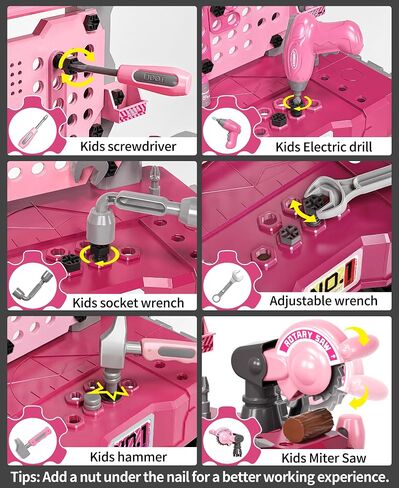 Eohemeral Pink Kids Tool Set for Girls with Power Drill in Kuwait