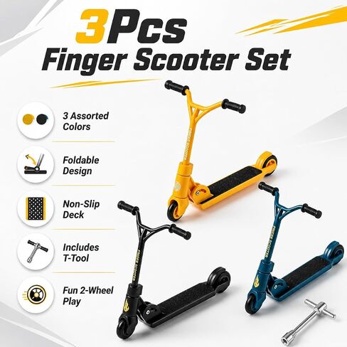 3Pcs Finger Scooter - 2-Wheeled Scooter - Foldable BMX with Brake | Finger Board Accessories for Teen | Educational Toys | Non-Slip Fun Finger Skateboards in Saudi Arabia