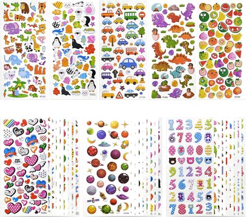 3D Stickers for Kids Toddlers 550+ Vivid Puffy Kids Stickers 24 Different Sheets, Colored 3D Stickers for Boys Girls Teachers, Reward, Craft Scrapbooking in Kuwait