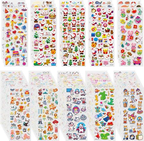 Stickers for Kids, 3D Puffy Stickers, 64 Different Sheets, 3200+ Cute Stickers, Including Animals, Cars, Airplane, Food, Letters, Flowers, Pets, Cakes and Tons More in Kuwait