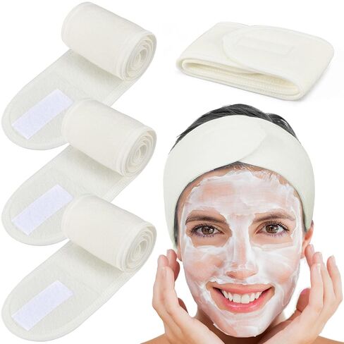 Whaline Spa Face Headband Head Wrap Head Cloth Terry Cloth عقال 4 قطع منشفة قابلة للتمدد للحمام والمكياج والرياضة (أبيض) in Kuwait