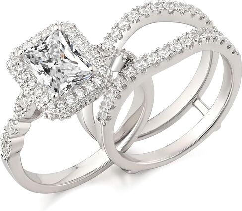 Newshe 2.78Ct Wedding Band Bridal Ring Enhancer Engagement Ring Set for Women 925 Sterling Silver Radiant White Gold 5A Cz Size 5-10 in Kuwait