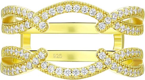Blongme Yellow Gold Ring Enhancer for Engagement Rings Fancy Twist Wedding Band Ring Guard 925 Sterling Silver Round AAAAA Cubic Zirconia Size 5-10 in Kuwait
