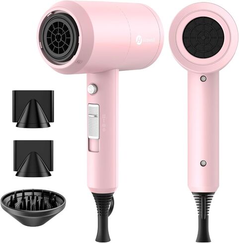 Slopehill Professional Ionic Hair Dryer, Powerful 1800W Fast Drying Low Noise Blow Dryer with 2 Concentrator Nozzle 1 Diffuser Attachments for Home Salon Travel (Pink) in Kuwait