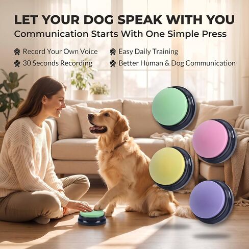 Voice Recording Button, 30 Second Record Button for Dog Pet Interactivity, Gift for Friend, Family, 4 Color Purple, Green, Yellow, Pink in Kuwait