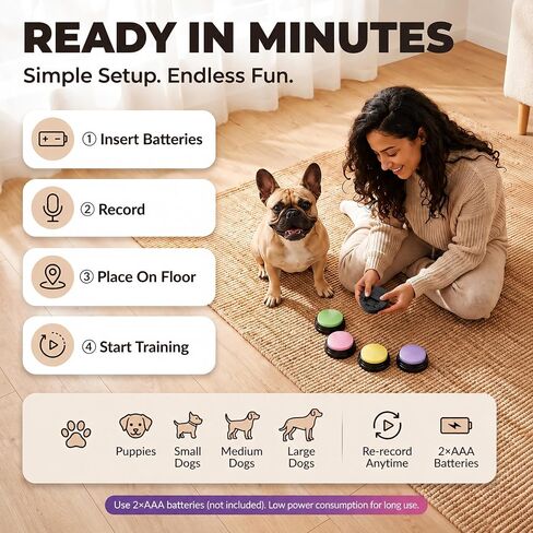 Voice Recording Button, 30 Second Record Button for Dog Pet Interactivity, Gift for Friend, Family, 4 Color Purple, Green, Yellow, Pink in Kuwait