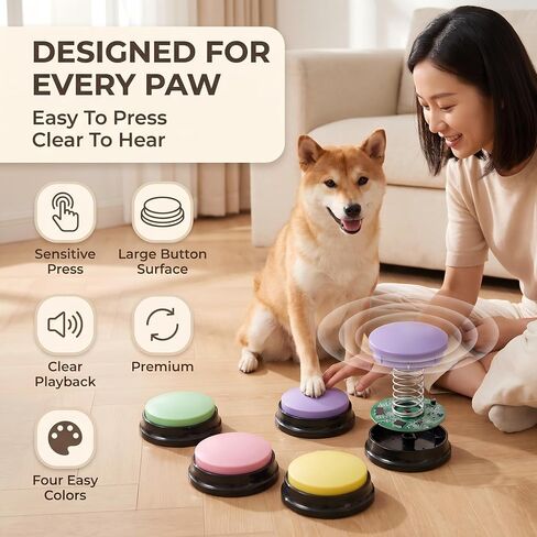 Voice Recording Button, 30 Second Record Button for Dog Pet Interactivity, Gift for Friend, Family, 4 Color Purple, Green, Yellow, Pink in Kuwait