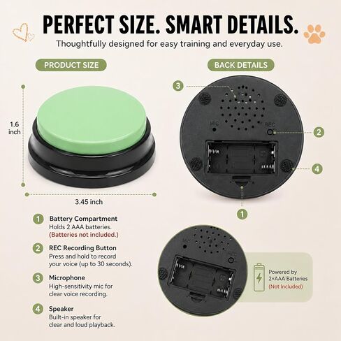 Voice Recording Button, 30 Second Record Button for Dog Pet Interactivity, Gift for Friend, Family, 4 Color Purple, Green, Yellow, Pink in Kuwait