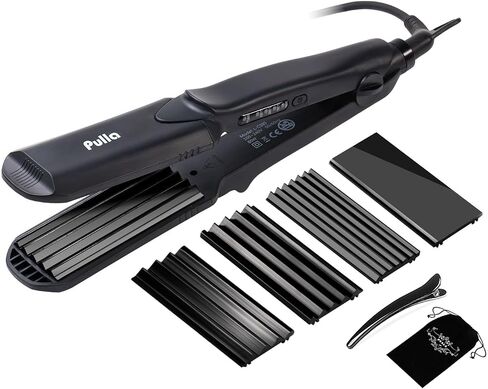 Pulla Hair Straightener and Crimper - 4 in 1 Tourmaline Ceramic Flat and Curling Iron for Hair Styling with Adjustable Temperature - Salon High Heat 320°F - 430°F for All Hair Types in Kuwait