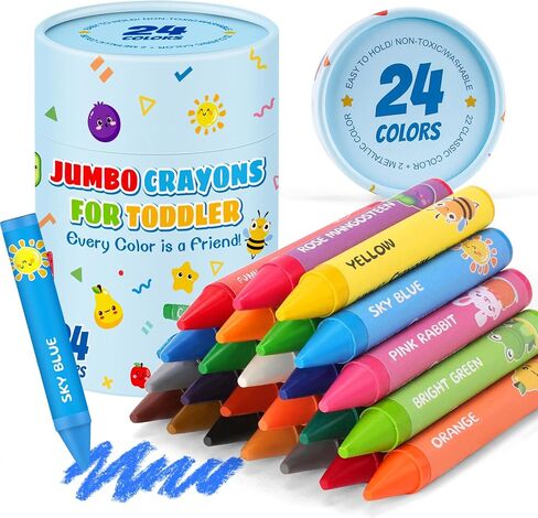 24 Colors Jumbo Crayons for Toddlers 1-3, Non-Toxic, Washable Crayon for Kids Ages 4-8, Easy to Hold and Unbreakable Big Toddler Crayons for Toddler Coloring.Best Gift for Holiday, Travel and Art in Saudi Arabia