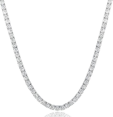 Tennis Necklace 18K White Gold Plated | 4.0mm Round Cubic Zirconia Cut Faux Diamond Tennis Chain for Women and Men in Kuwait