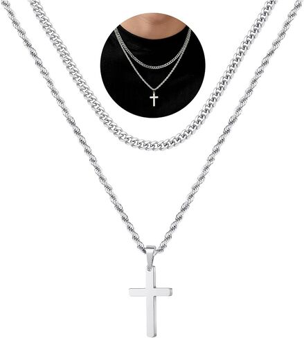 Yooblue Cross Necklace for Men, Gold Black Silver Mens Cross Necklaces Stainless Steel Cross Pendant Necklace Simple Jewelry Gifts Cross Chain Necklace for Men in Kuwait