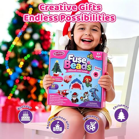 Funtopia 25600pcs Fuse Beads Kit, 5mm Melty Beads for Kids Crafts 32 Colors in Kuwait