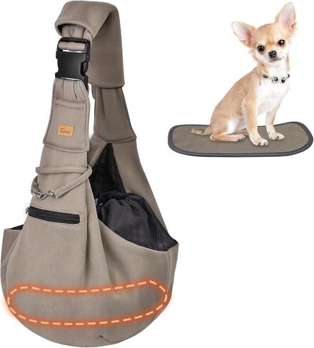 CUBY Adjustable Dog Cat Sling Carrier with Padded Hard Bottom Pet Carrier Sling Soft Carrying Puppy Bag for Small Dogs Cats Outdoor Travel(Khaki Senior) in Saudi Arabia