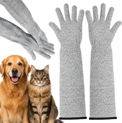 2 Pcs Cat Gloves Bite Proof, 17.7 Inch Extra-Long Durable Bite Resistant Gloves to Prevent Scratching, Handling Sleeves & Bites Proof Glove for Pet Grooming, Nail Trimming & Arm Protection in Saudi Arabia