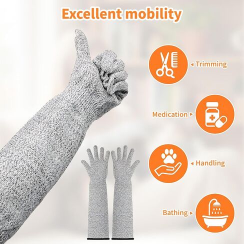 2 Pcs Cat Gloves Bite Proof, 17.7 Inch Extra-Long Durable Bite Resistant Gloves to Prevent Scratching, Handling Sleeves & Bites Proof Glove for Pet Grooming, Nail Trimming & Arm Protection in Saudi Arabia