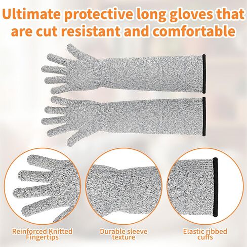 2 Pcs Cat Gloves Bite Proof, 17.7 Inch Extra-Long Durable Bite Resistant Gloves to Prevent Scratching, Handling Sleeves & Bites Proof Glove for Pet Grooming, Nail Trimming & Arm Protection in Saudi Arabia