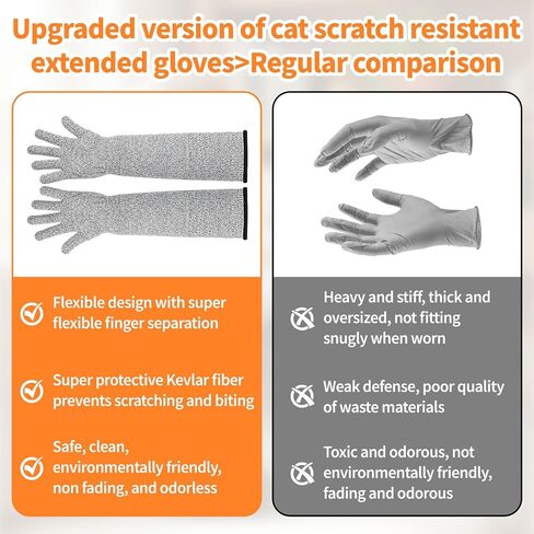 2 Pcs Cat Gloves Bite Proof, 17.7 Inch Extra-Long Durable Bite Resistant Gloves to Prevent Scratching, Handling Sleeves & Bites Proof Glove for Pet Grooming, Nail Trimming & Arm Protection in Saudi Arabia
