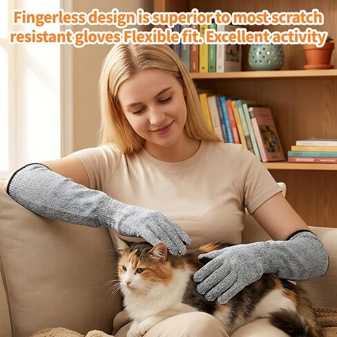 2 Pcs Cat Gloves Bite Proof, 17.7 Inch Extra-Long Durable Bite Resistant Gloves to Prevent Scratching, Handling Sleeves & Bites Proof Glove for Pet Grooming, Nail Trimming & Arm Protection in Saudi Arabia