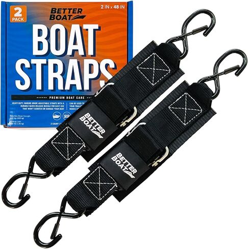 Boat Tie Down Straps to Trailer Boat Transom Tie Down Straps Heavy Duty Manual Buckle Clasp Tiedown 2" x 48" Short Small Transit 4 Foot Without Ratchet Boat Trailer Accessories for Boating & Jet Ski in Kuwait