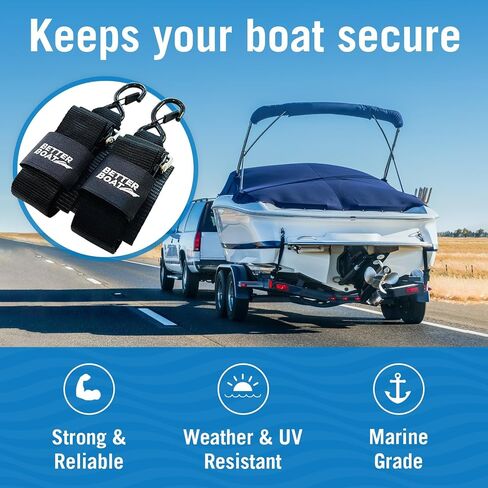 Boat Tie Down Straps to Trailer Boat Transom Tie Down Straps Heavy Duty Manual Buckle Clasp Tiedown 2" x 48" Short Small Transit 4 Foot Without Ratchet Boat Trailer Accessories for Boating & Jet Ski in Kuwait