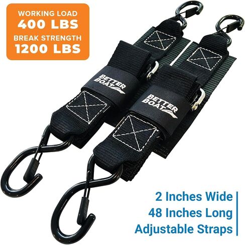 Boat Tie Down Straps to Trailer Boat Transom Tie Down Straps Heavy Duty Manual Buckle Clasp Tiedown 2" x 48" Short Small Transit 4 Foot Without Ratchet Boat Trailer Accessories for Boating & Jet Ski in Kuwait