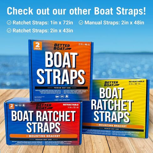 Boat Tie Down Straps to Trailer Boat Transom Tie Down Straps Heavy Duty Manual Buckle Clasp Tiedown 2" x 48" Short Small Transit 4 Foot Without Ratchet Boat Trailer Accessories for Boating & Jet Ski in Kuwait