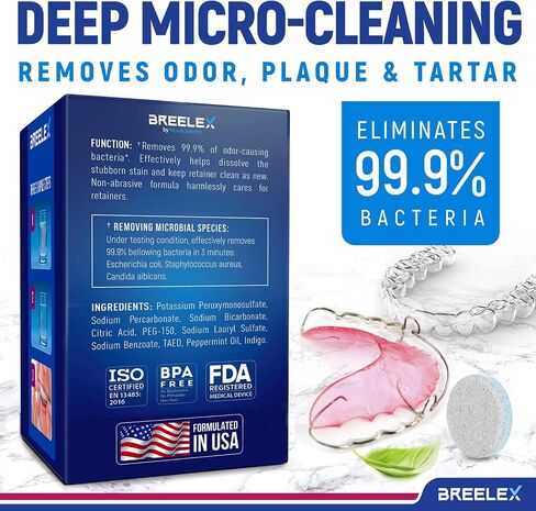 Denture Cleaning Tablets - Retainer Cleaner for Aligner, Mouth & Night Guard - 120 Pack, 4 Month Supply - Dental Cleanser for Nightguards & Mouthguards - Fresh in 3 Minutes - Removes Odor & Plaque in Kuwait
