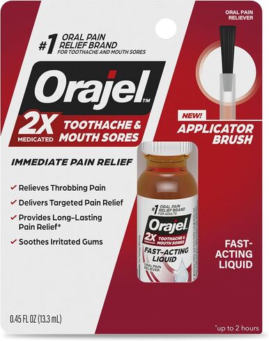 سائل علاجي لآلام الأسنان وتقرحات الفم من Orajel 2X، 0.45 أونصة سائلة in Kuwait