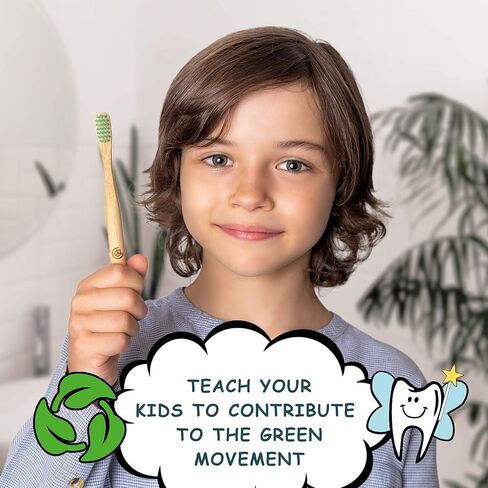 GREENZLA Kids Bamboo Toothbrushes (6 Pack) BPA Free Soft Bristles Eco-Friendly, Natural Toothbrush Set Biodegradable & Compostable Charcoal Wooden in Kuwait
