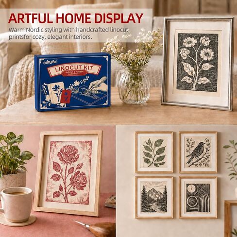 Linocut Printing Kit with Tools, 4 Carving Blocks & 5x75ml Black Print Ink in Saudi Arabia
