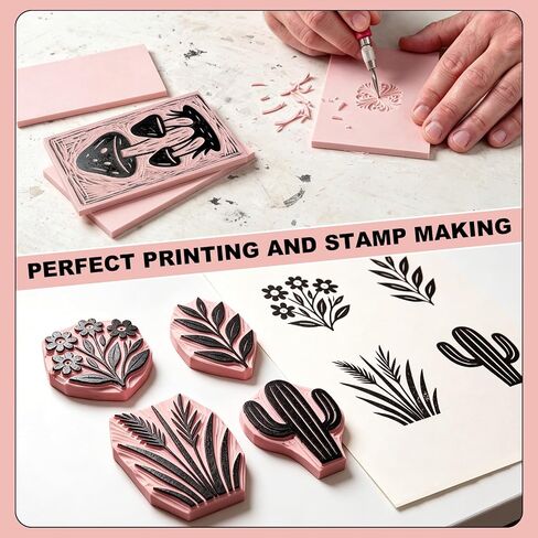Rubber Linoleum Blocks for Printmaking, 6pcs Linocut Blocks with 8 Stencils and 10 Transfer Papers, Linocut Kit for Printing and Stamp Making DIY Art Craft in Saudi Arabia