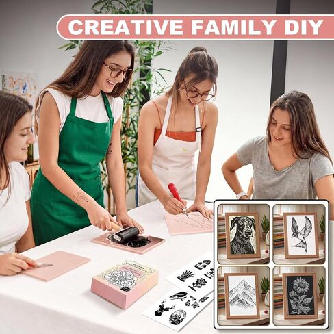 Rubber Linoleum Blocks for Printmaking, 6pcs Linocut Blocks with 8 Stencils and 10 Transfer Papers, Linocut Kit for Printing and Stamp Making DIY Art Craft in Saudi Arabia