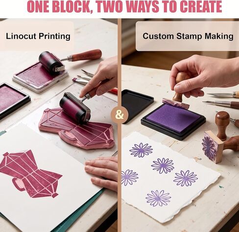 Linoleum Rubber Linocut Blocks 12-Pack 3x4in Printmaking Stamp Carving Premium printmaking Supplies: 12-Pack Soft 3x4in Pink Rubber Linoleum Blocks. Easy Carve Block Printing, Stamp Carving in Saudi Arabia