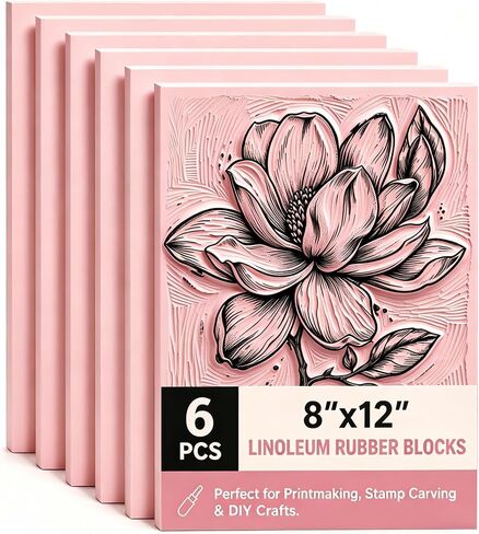 Linoleum Rubber Linocut Blocks 6-Pack 8x12in Printmaking Stamp Carving Premium printmaking Supplies: 6-Pack Soft 8x12in Pink Rubber Linoleum Blocks. Easy Carve Block Printing, Stamp Carving in Saudi Arabia