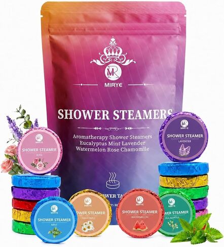 MR MIRYE Shower Steamers Aromatherapy for Women or Men, Organic with Chamomile Rose Lavender Mint Watermelon Eucalyptus Essential Oil, 18-Pack Shower Bombs Birthday Gift in Kuwait