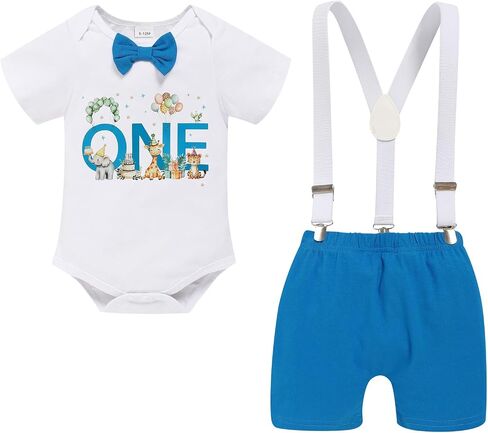 GRNSHTS Baby Boy Funny First Birthday Clothes Infant Boy Bow Tie Romper Bodysuit Cake Smash Outfits in Kuwait