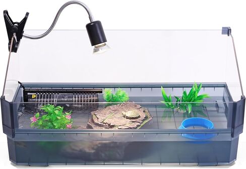 Large Turtle Tank Kit for Aquatic Turtles – Complete Starter Habitat with Filter, UVB Lamp, Basking Platform, Plants, Feeding Ring – Turtle Aquarium Kit (Black) in Kuwait