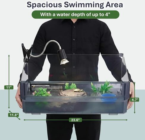 Large Turtle Tank Kit for Aquatic Turtles – Complete Starter Habitat with Filter, UVB Lamp, Basking Platform, Plants, Feeding Ring – Turtle Aquarium Kit (Black) in Kuwait