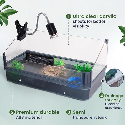 Large Turtle Tank Kit for Aquatic Turtles – Complete Starter Habitat with Filter, UVB Lamp, Basking Platform, Plants, Feeding Ring – Turtle Aquarium Kit (Black) in Kuwait