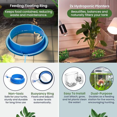 Large Turtle Tank Kit for Aquatic Turtles – Complete Starter Habitat with Filter, UVB Lamp, Basking Platform, Plants, Feeding Ring – Turtle Aquarium Kit (Black) in Kuwait