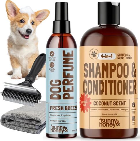 شامبو مشمس وعسل 4 -في 1 شامبو وبلسم وعطور رذاذ حزمة - ترطيب غسل الجسم - Detangling Prayerizer (Woof Coconut Wash 16oz ، Breeze Perfume 8oz) in Kuwait